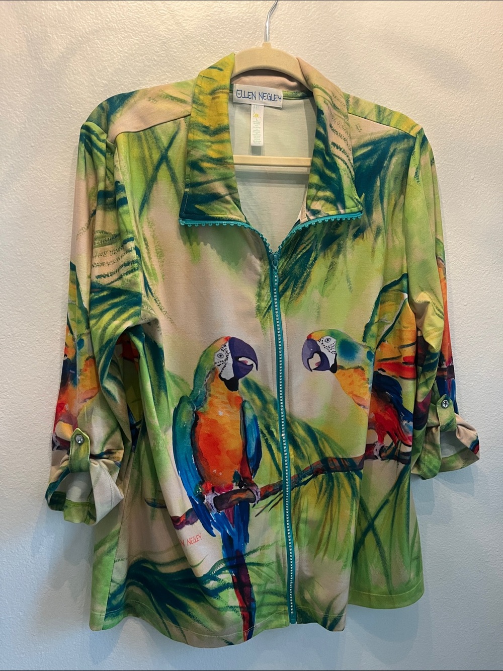 Green Parrot Print Zip-Front Pet Bird Jacket